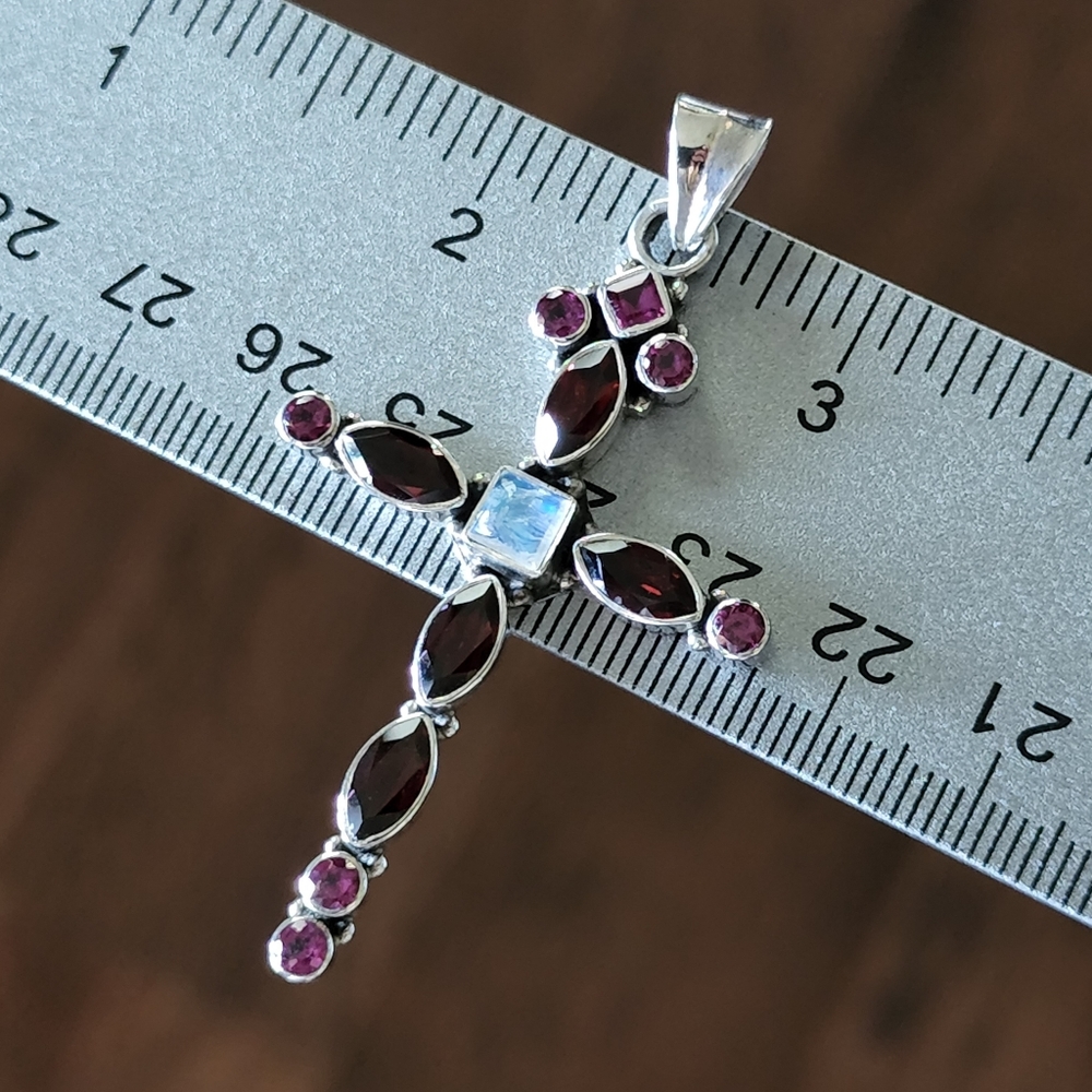 Nicky Butler Sterling Silver 925 Cross Pendant NB Garnet Moonstone Rhodolite NWT - Picture 12 of 14